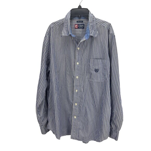 Chaps Mens Striped Button Down Shirt Large Classic Fit Easy Care Cotton Blend - Picture 2 of 7